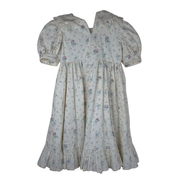 Vintage 90s Daisy Kingdom Dress Girls Size 8 Modest Floral Ribbons Puff Sleeves - Picture 6 of 9
